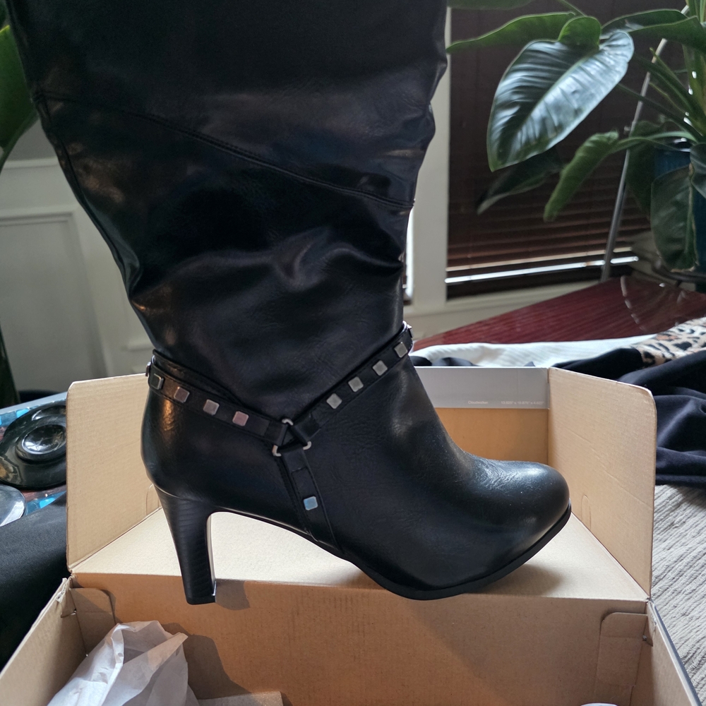 Cloudwalkers Black Heeled Boots with Studs
